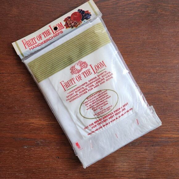 NEW Vintage Fruit Of The Loom Mens Cotton Solid White Striped Handkerchiefs NOS - Picture 3 of 4